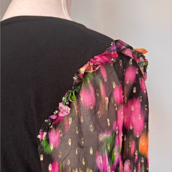 Generation Love Floral Sheer Sleeve Black Top - Picture 3 of 10